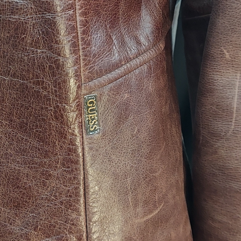 Guess Brown Leather Jacket with Faux Fur Collar - Picture 4 of 15